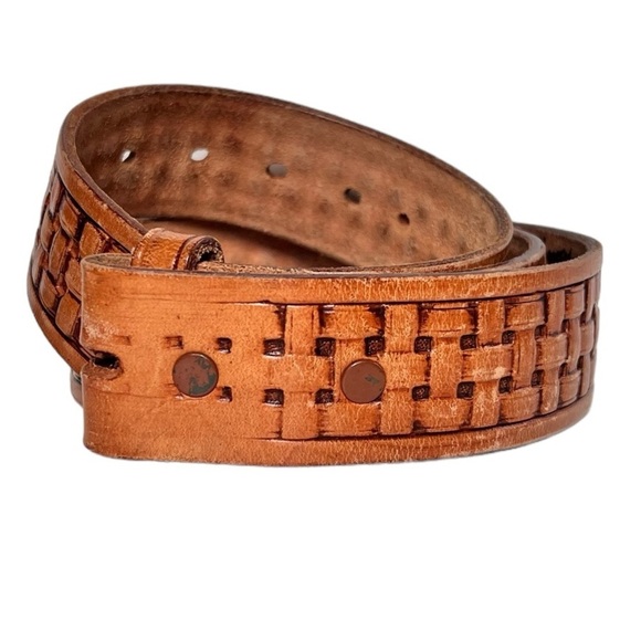 Vintage Rockmount Ranchwear Brown Saddle Leather Woven Western Belt - Picture 1 of 7